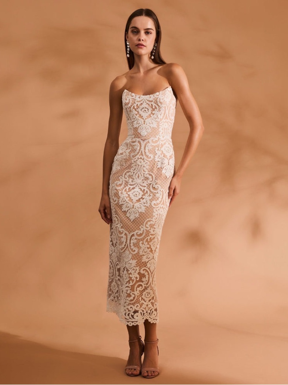 HELSI Kendall Lace Dress Strapless Off White Lace Midi Dress -Size XS Preloved